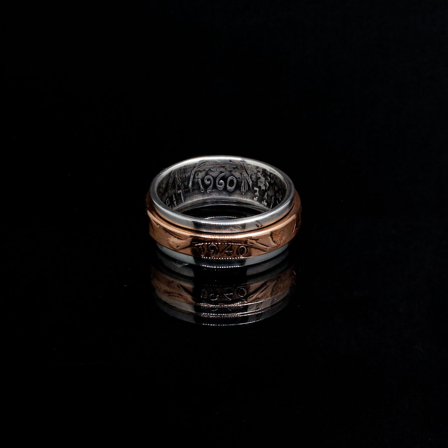 Double bague "Anneau tournant" en argent et cuivre - 🇫🇷
