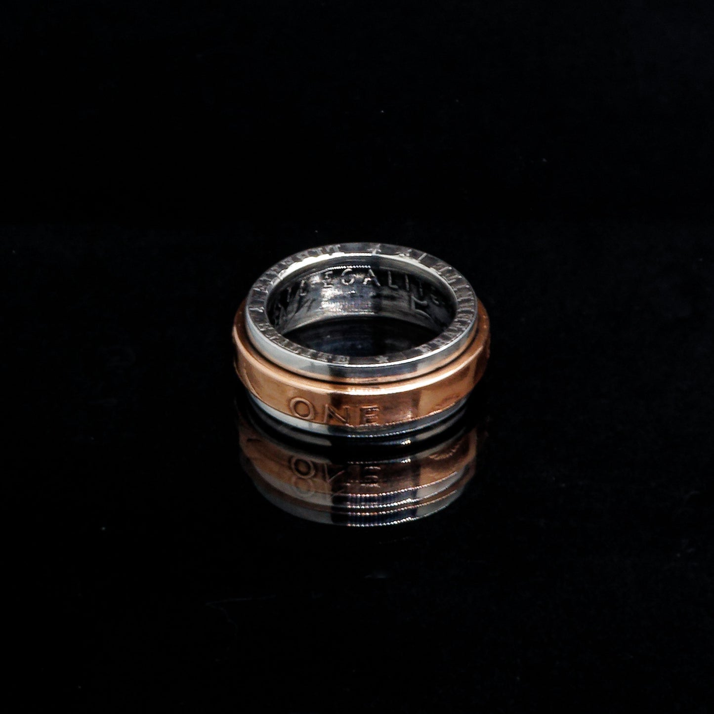 Double bague "Anneau tournant" en argent et cuivre - 🇫🇷