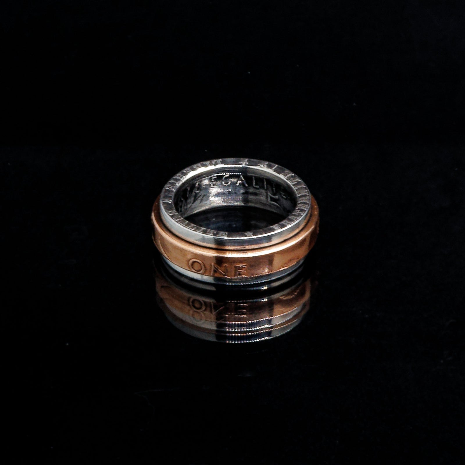 Double ring "Rotating ring" in silver and copper - 🇫🇷