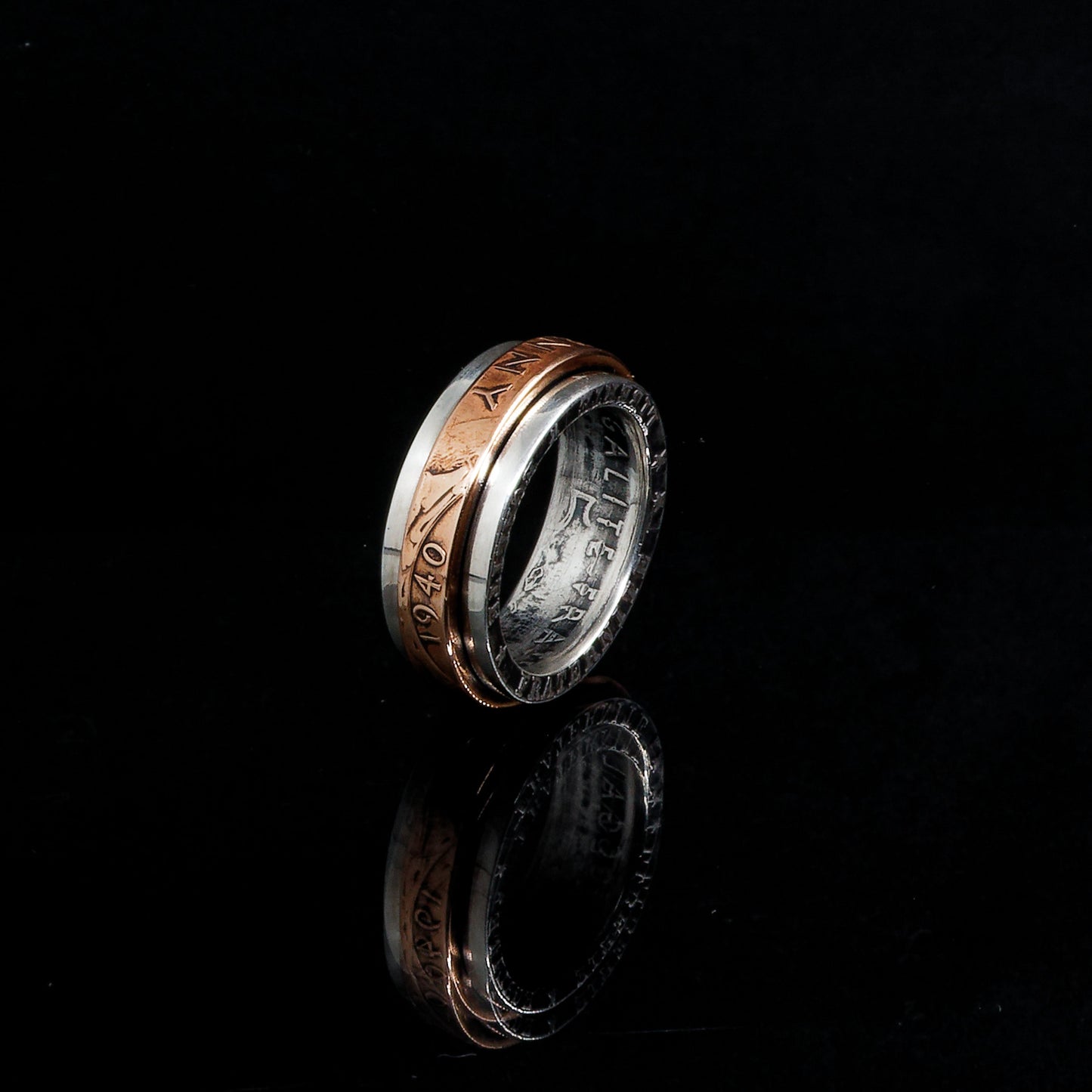 Double bague "Anneau tournant" en argent et cuivre - 🇫🇷
