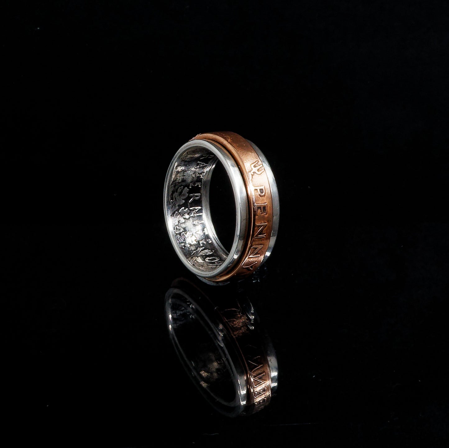Double bague "Anneau tournant" en argent et cuivre - 🇫🇷