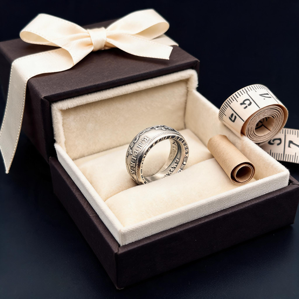 Bague La Napoléon en argent dans son écrin cadeau, avec un ruban et un mètre de couturière, idée de cadeau surprise, Moneta Créations