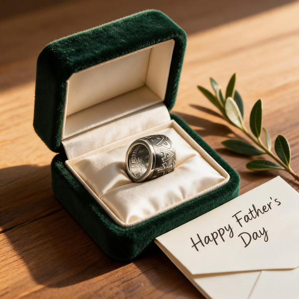 Bague PAX en argent présentée dans son écrin, cadeau Fête des Pères à moins de 300 euros, Moneta Créations
