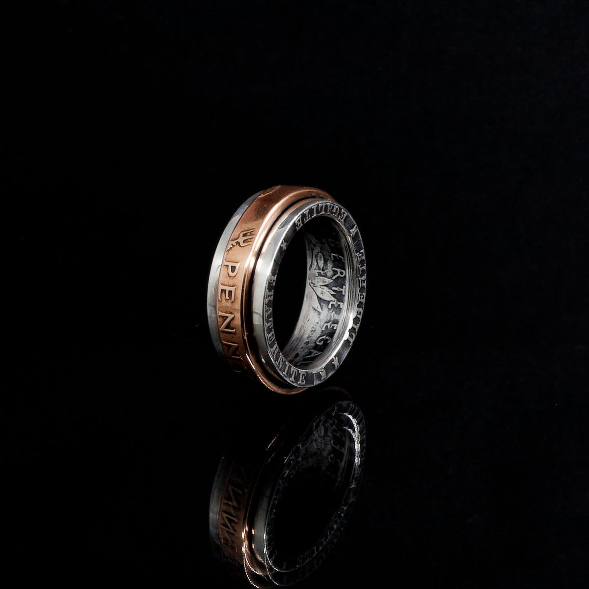 Double ring "Rotating ring" in silver and copper -