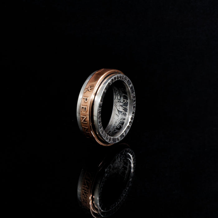 Double ring "Rotating ring" in silver and copper - 🇫🇷
