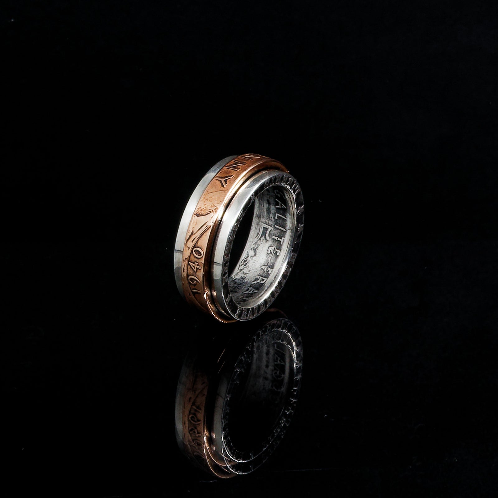 Double ring "Rotating ring" in silver and copper - 🇫🇷